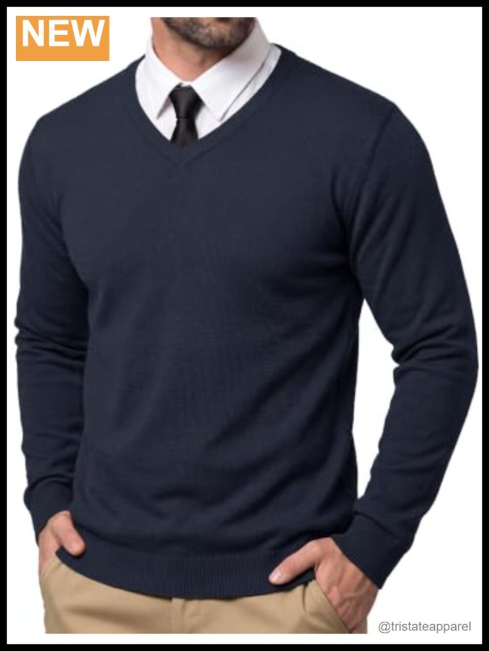 Men's V Neck Sweater Knitted Pullover Soft Lightweight Long Sleeve Acrylic Blend